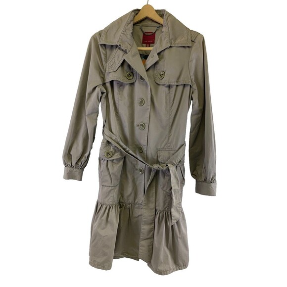 Ted Baker Jackets & Blazers - Ted Baker Ruffle Trench Coat Belted Jacket Button Collared Gray Cotton Womens 4